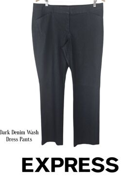 Express Editor Pants Dark Denim Wash Dress Pant Office Gray Blue Women's Size 14